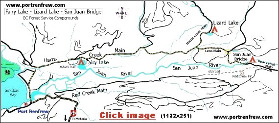 map of BC Forest Service Campgrounds near Port Renfrew BC